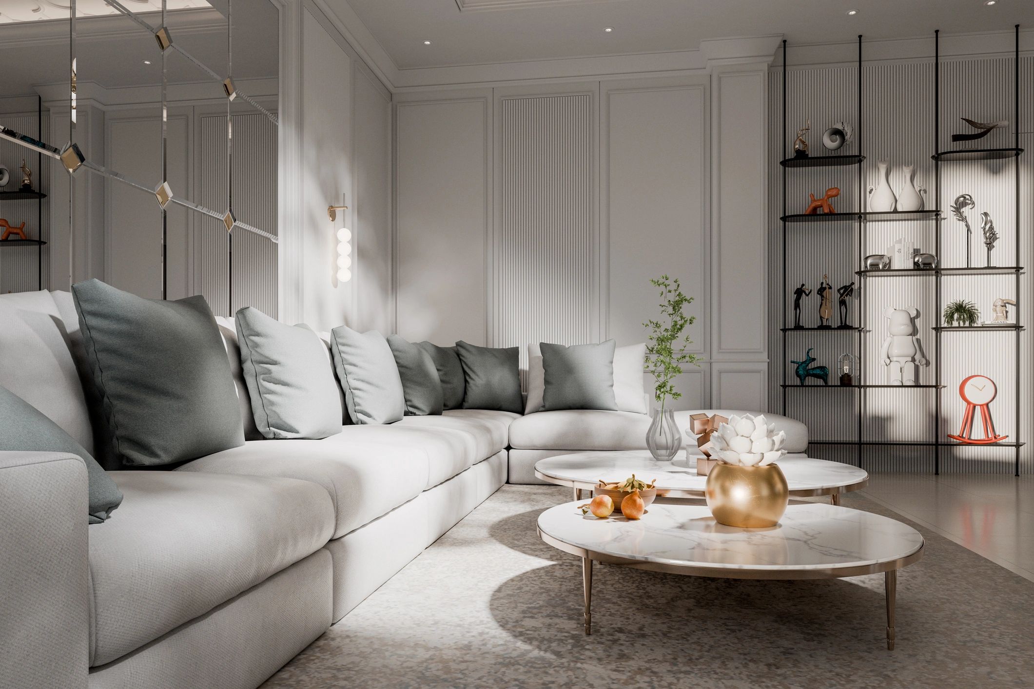Light-filled, classic living room in soft neutral tones